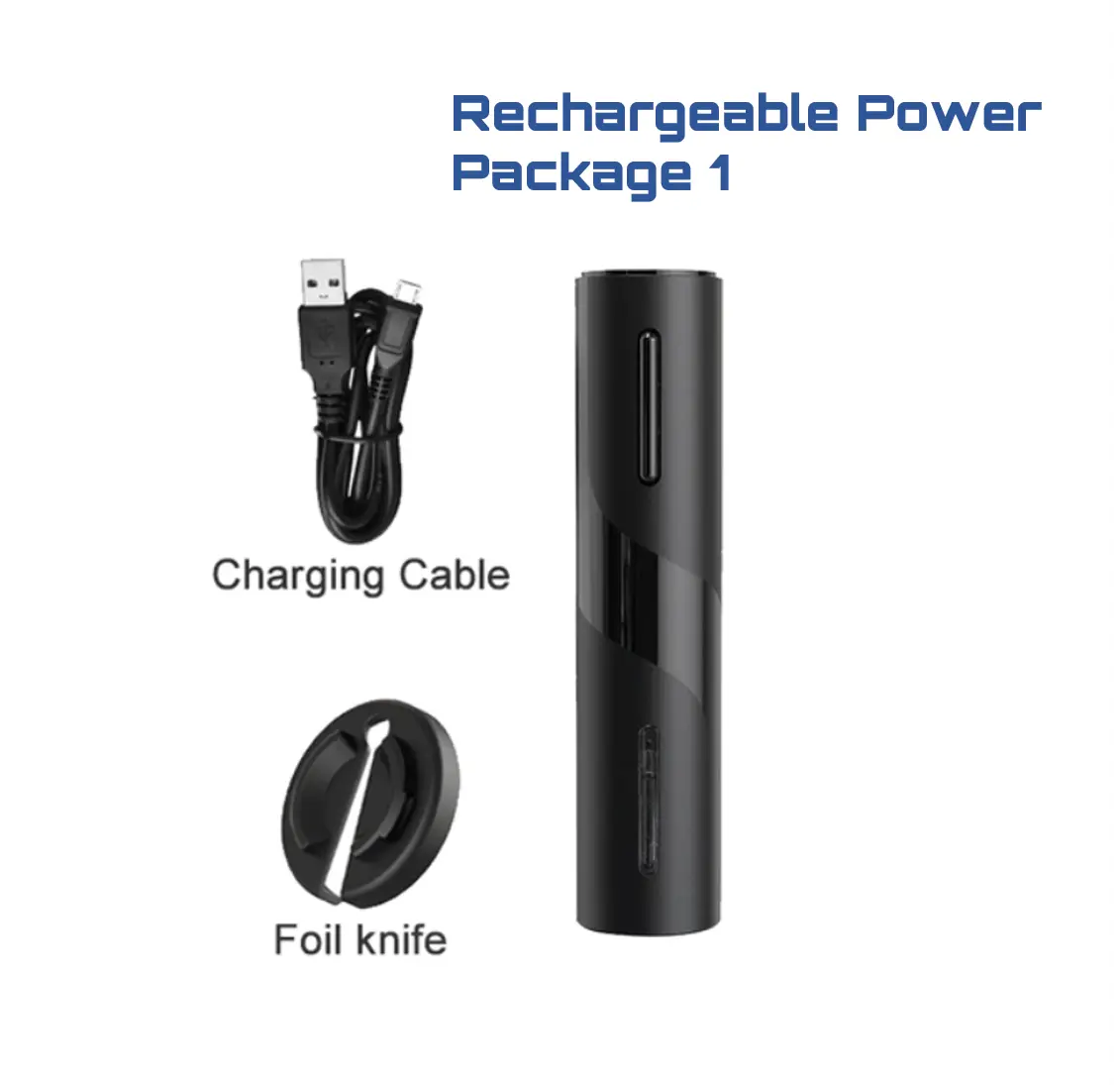 Allebuy electric wine cork opener with charging cable and foil knife in black rechargeable design