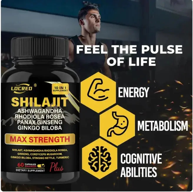 Allebuy ashwagandha dietary supplement bottle with max strength formula for energy metabolism and cognitive abilities