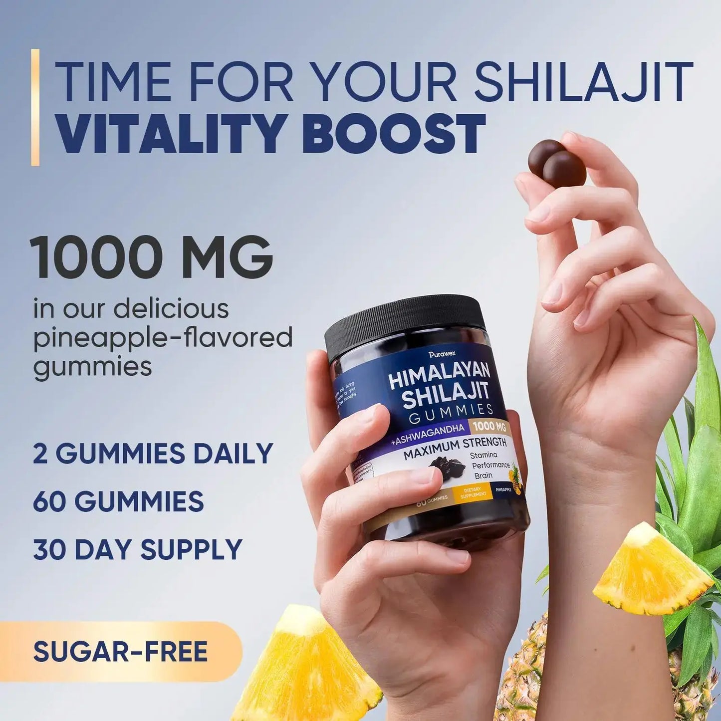 Allebuy Himalayan Shilajit Gummies immune system support supplements with 1000 mg and pineapple flavor