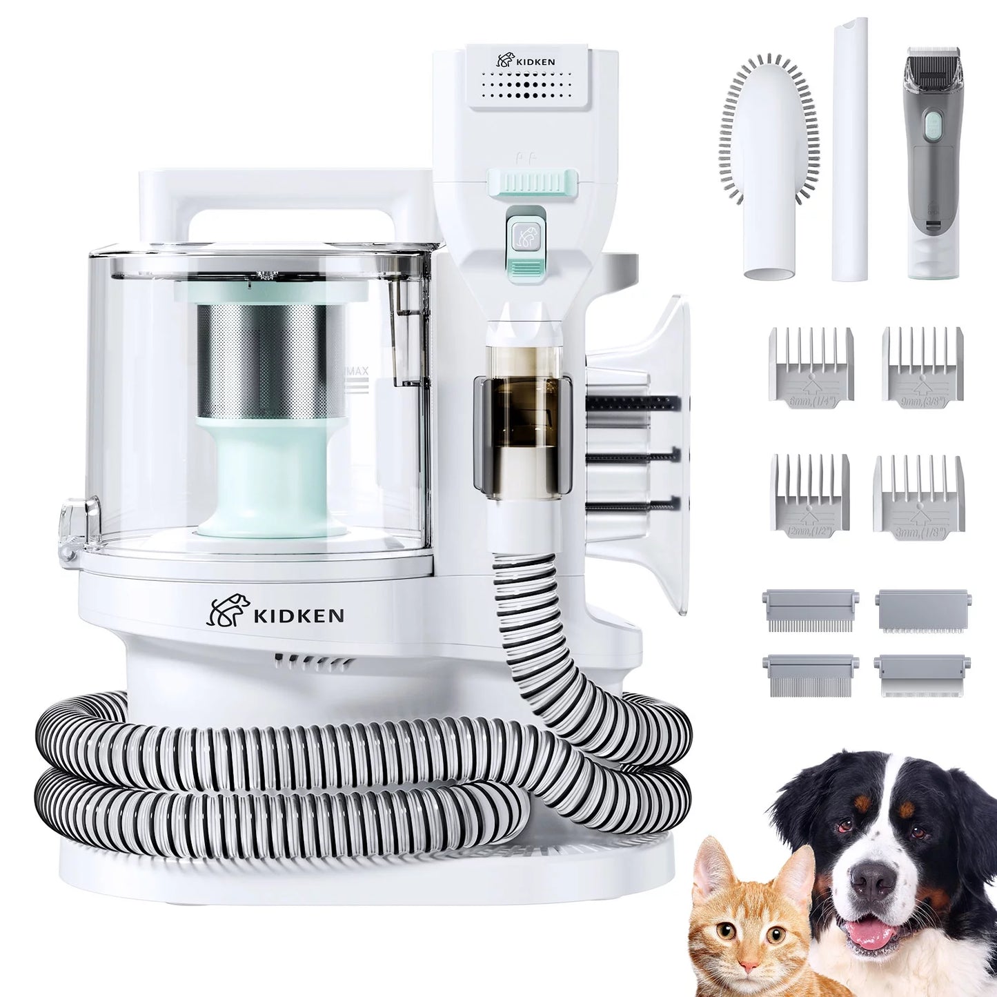 3.5L Pet Grooming Vacuum Kit, Suction Professional Dog Cat Hair Clipper 5-In-1 Green