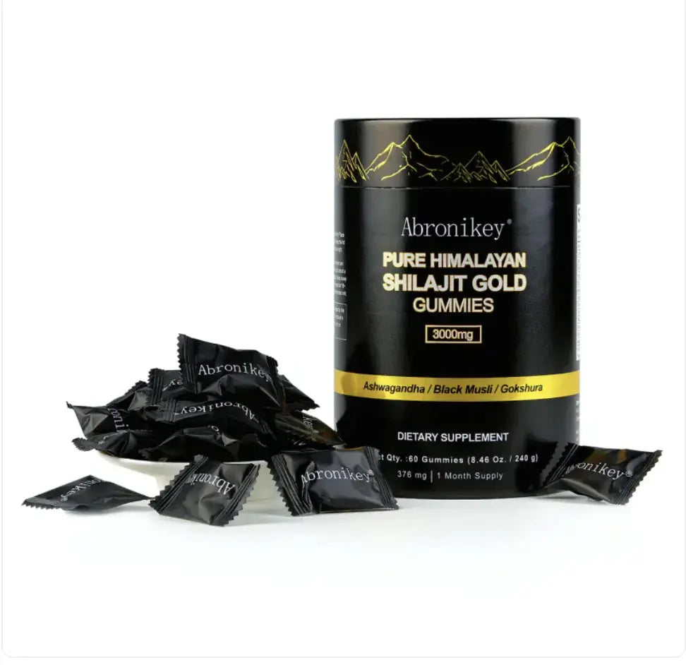 Allebuy shilajit gummies dietary supplement with pure Himalayan shilajit gold in black packaging