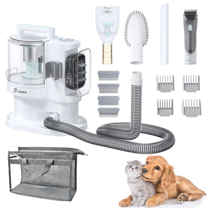 3.5L Pet Grooming Vacuum Kit, Suction Professional Dog Cat Hair Clipper 5-In-1 Green