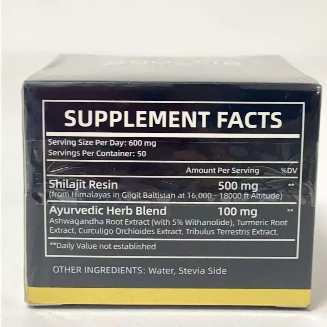 Supplement facts label for Allebuy himalaya natural shilajit gummies showing ingredient details and serving size