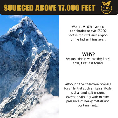 Mountain peak representing sourcing above 17,000 feet for pure Himalayan shilajit resin supplement