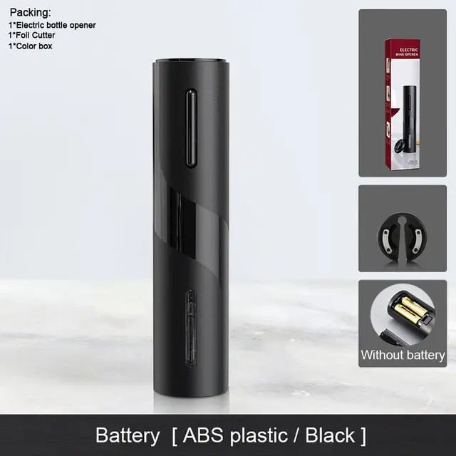 Allebuy electric bottle opener in black showing how to open wine with a bottle opener easily without battery included