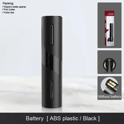 Allebuy electric bottle opener in black showing how to open wine with a bottle opener easily without battery included
