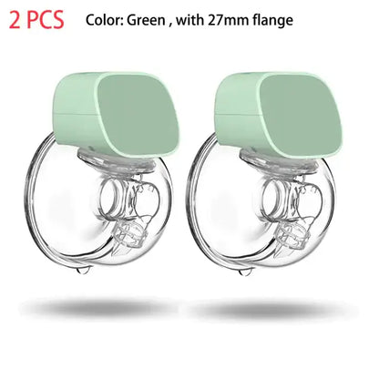 Green breast pump on breast with 27mm flange two pieces set by Allebuy
