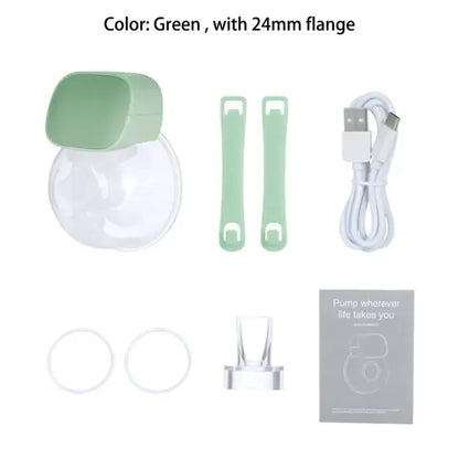 Allebuy green breast pump on breast with 24mm flange USB cable and accessories kit