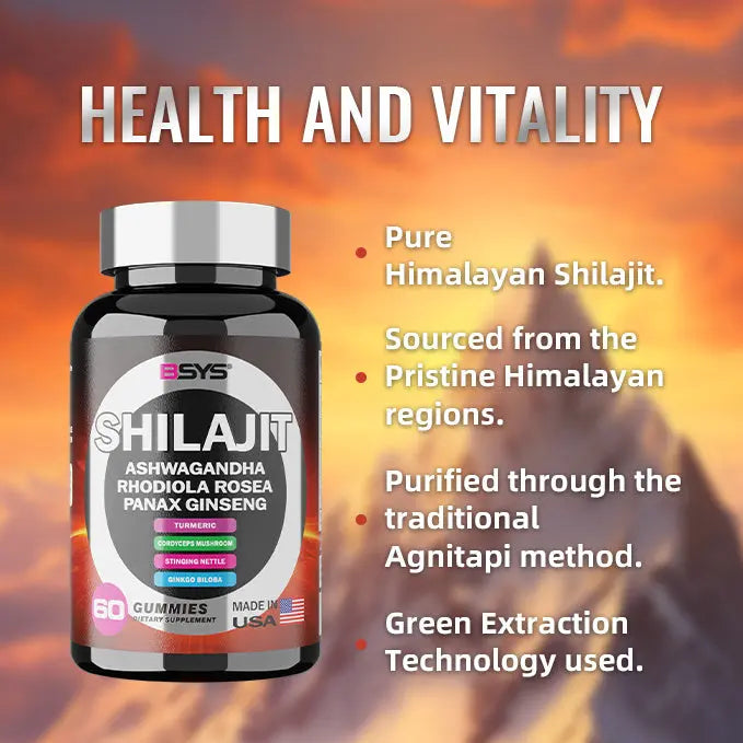 Allebuy shilajit gummies supplement bottle with health and vitality benefits listed