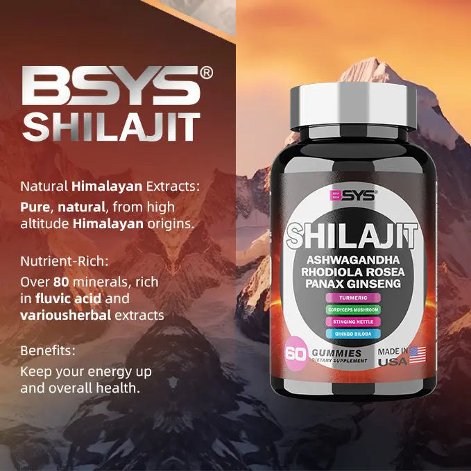 Allebuy BSYS Shilajit Gummies supplement bottle with Himalayan extracts and herbal ingredients