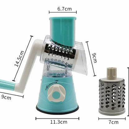 Allebuy manual cheese grater and cheese slicer with rotating drum and handle in teal color