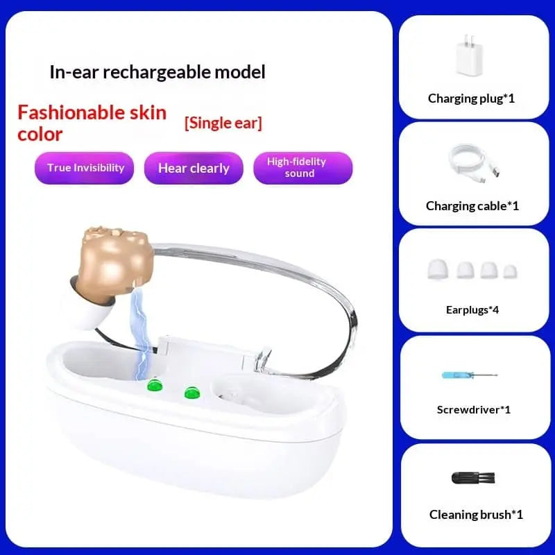 Allebuy electronic hearing aids in fashionable skin color with charging case and accessories