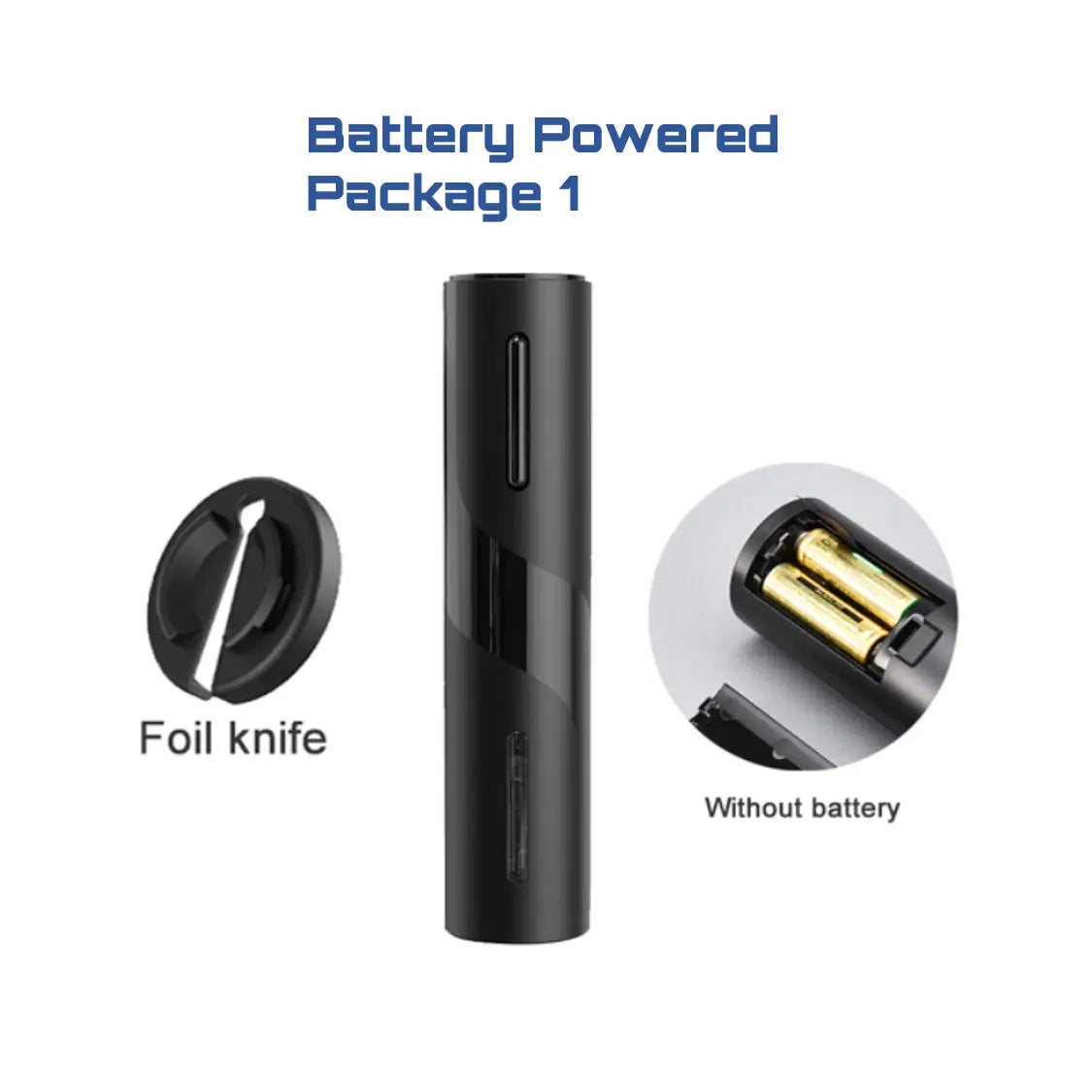 Allebuy battery powered electric wine cork opener with foil knife and battery compartment