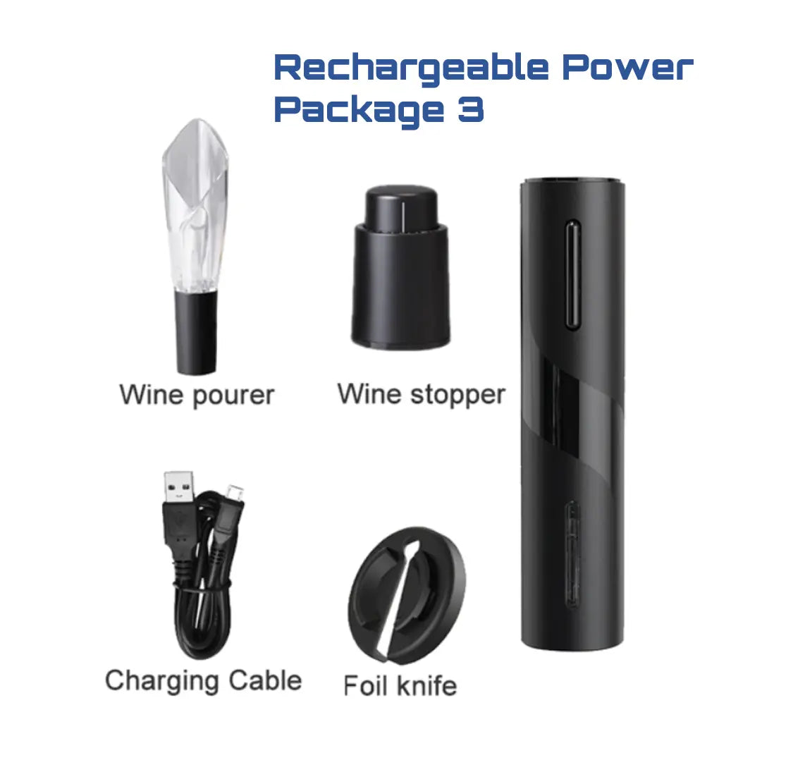 Allebuy electric wine cork opener rechargeable power package with wine pourer stopper foil knife and charging cable