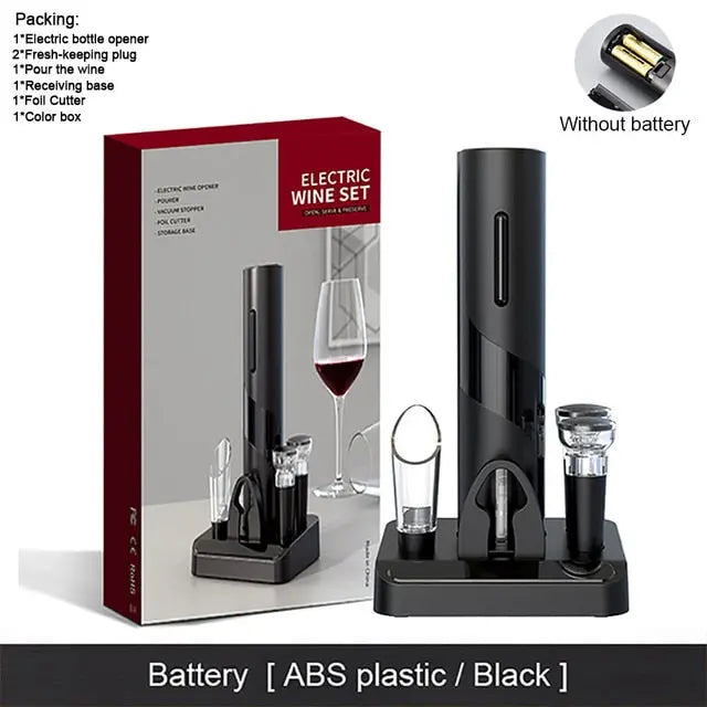 Allebuy electric wine opener set in black showing how to open wine with a bottle opener easily