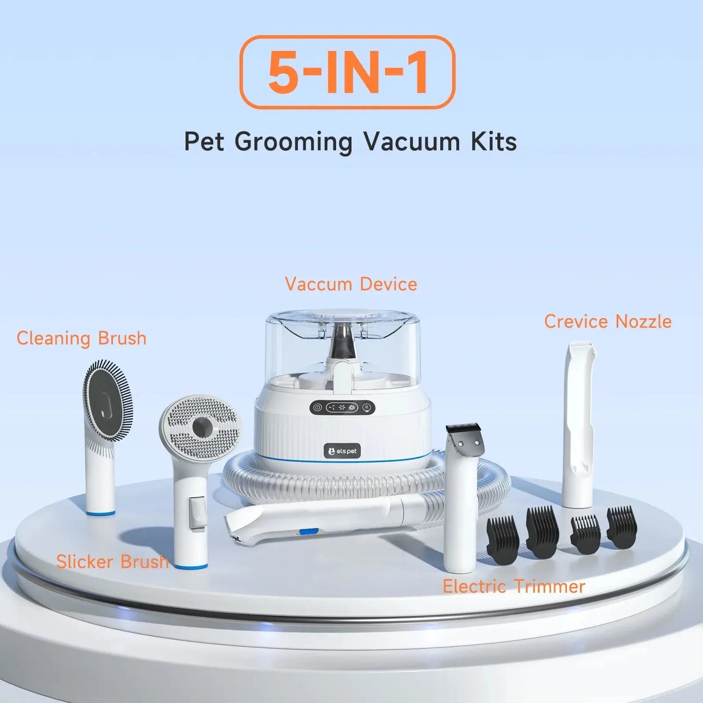 Allebuy 5-in-1 pet grooming vacuum kit with cleaning brush, slicker brush, crevice nozzle, electric trimmer for dog groomers near me pet grooming