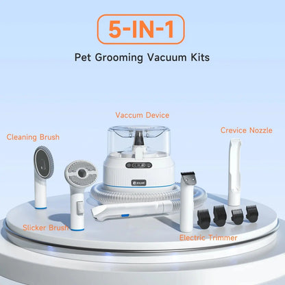 Allebuy 5-in-1 pet grooming vacuum kit with cleaning brush, slicker brush, crevice nozzle, electric trimmer for dog groomers near me pet grooming