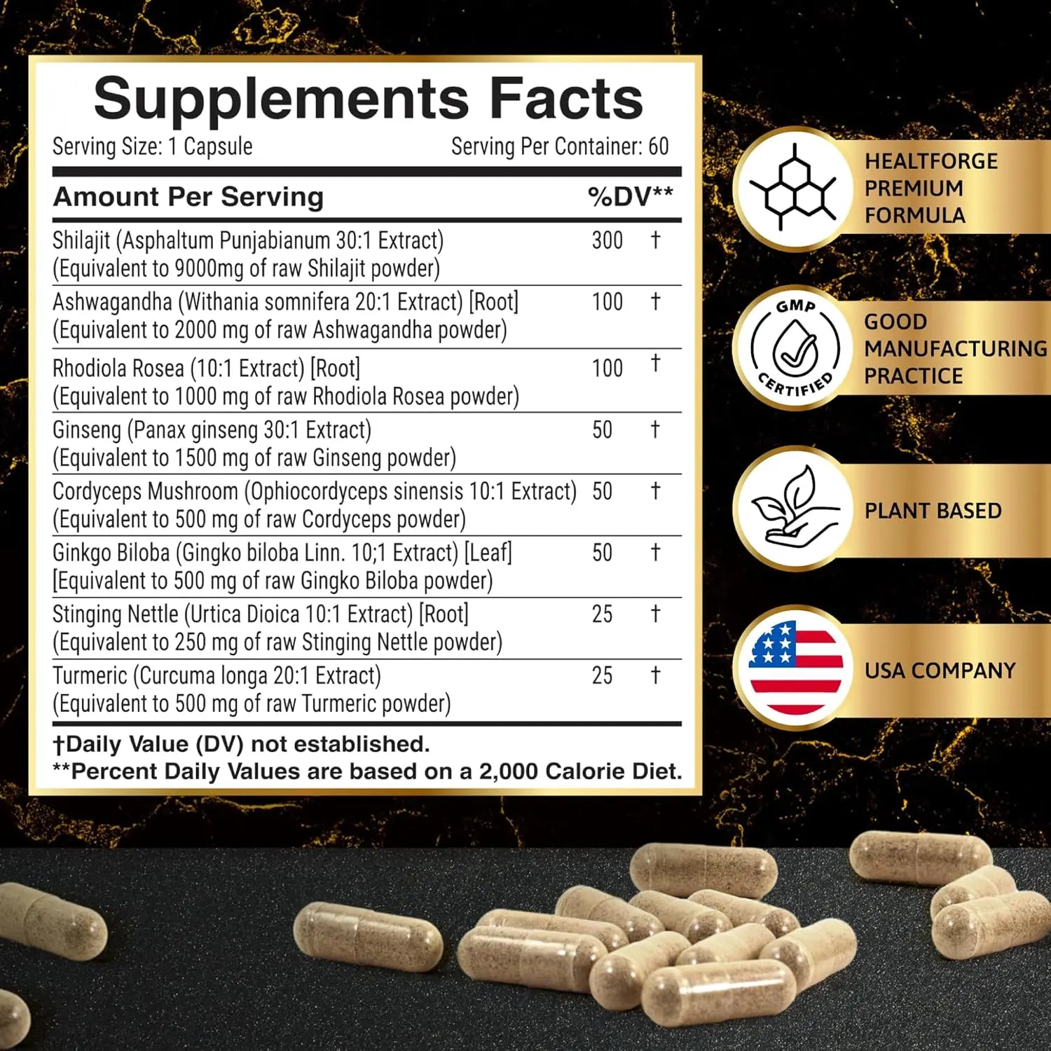 Ashwagandha dietary supplement capsules with detailed supplement facts and natural extract ingredients from Allebuy