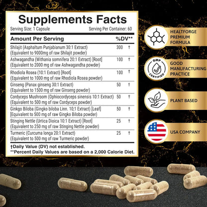 Ashwagandha dietary supplement capsules with detailed supplement facts and natural extract ingredients from Allebuy