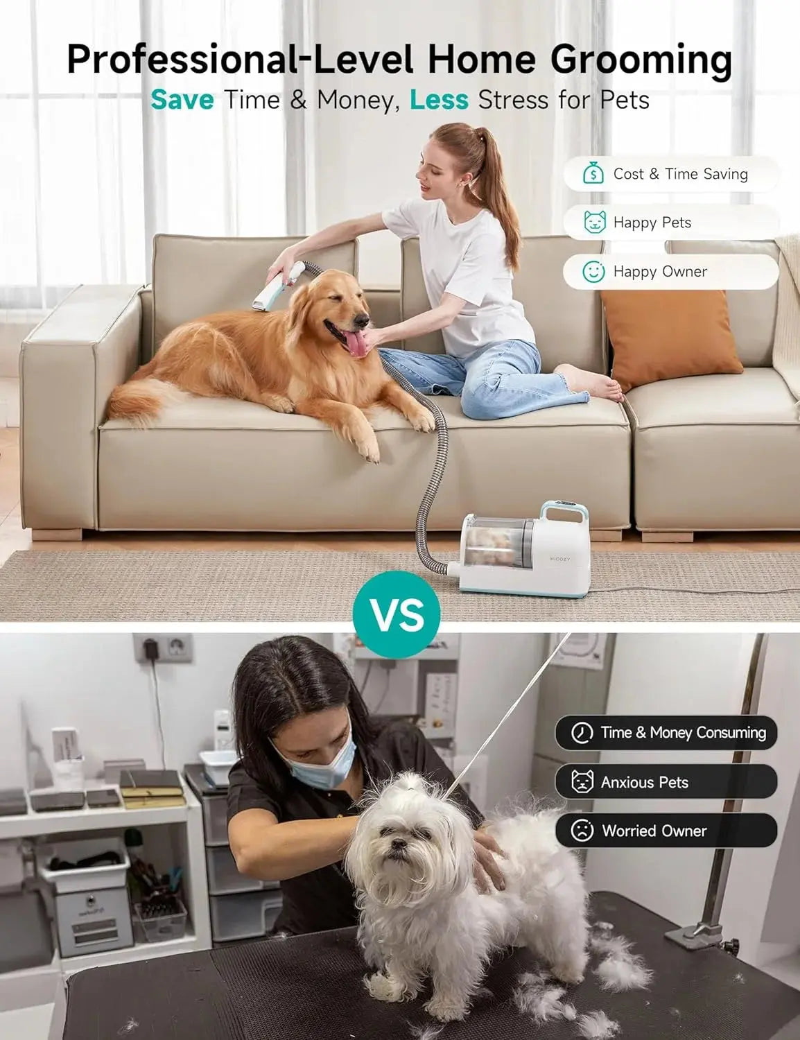 Professional home dog grooming with happy pets and owners compared to time consuming dog grooming closest to me
