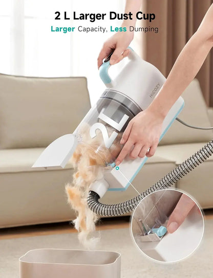 Allebuy handheld vacuum with 2 liter dust cup for dog grooming closest to me, showing easy hair disposal
