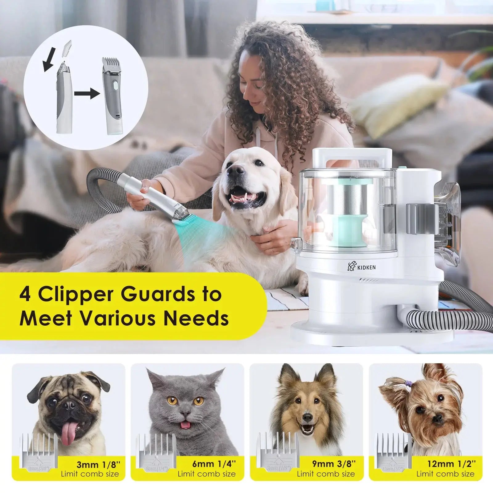 Dog groomers near me pet grooming vacuum tool with 4 clipper guards for different pet hair lengths