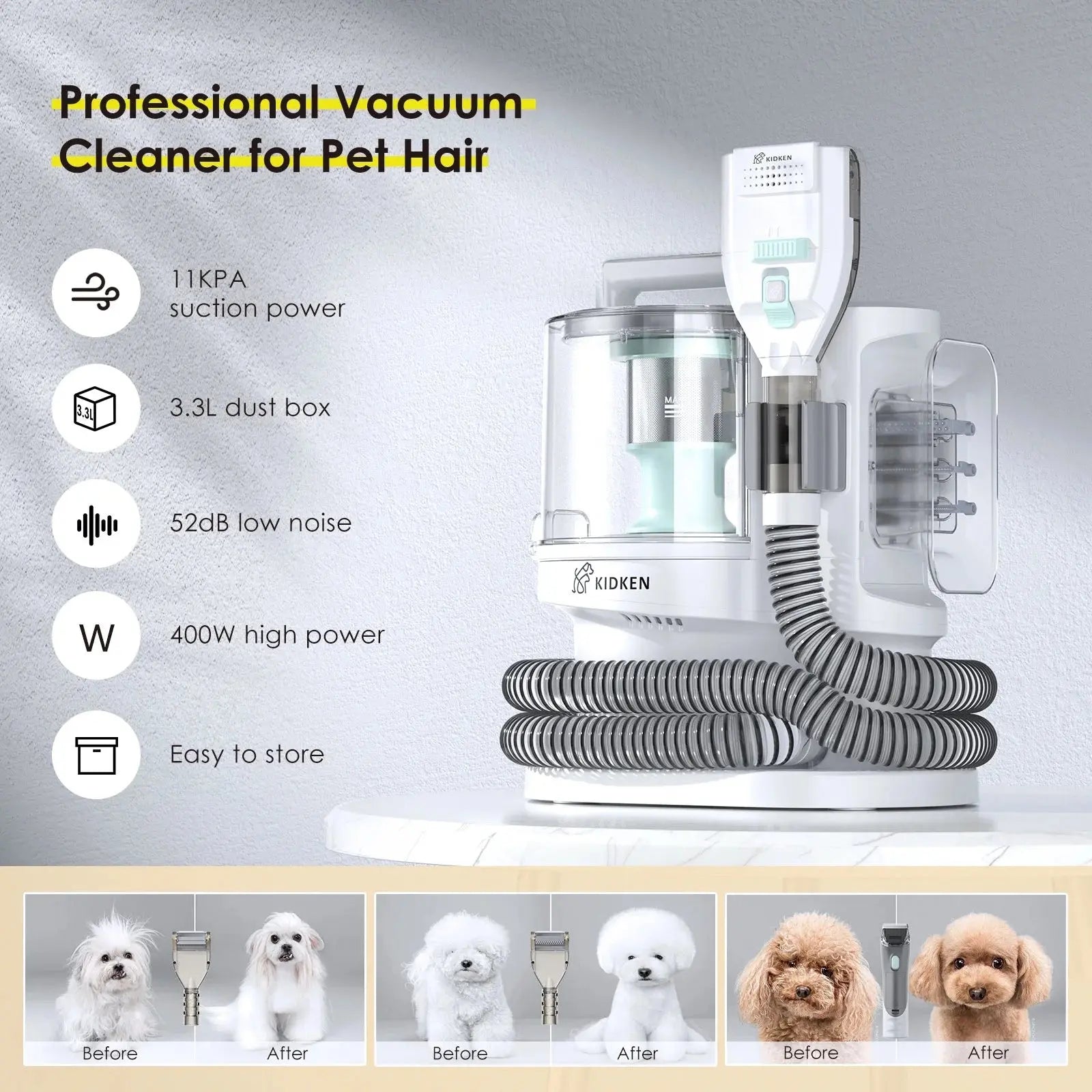 Professional vacuum cleaner for pet hair by Allebuy with features for dog groomers near me pet grooming