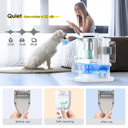 Allebuy pet grooming vacuum with low noise for dog groomers near me pet grooming showing before and after self-cleaning use