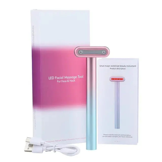 Allebuy LED facial massage tool with red-light therapy for face and neck with USB charging cable