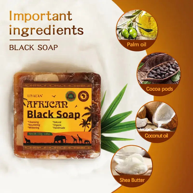Allebuy African black soap soap bar with natural ingredients like palm oil cocoa pods coconut oil and shea butter
