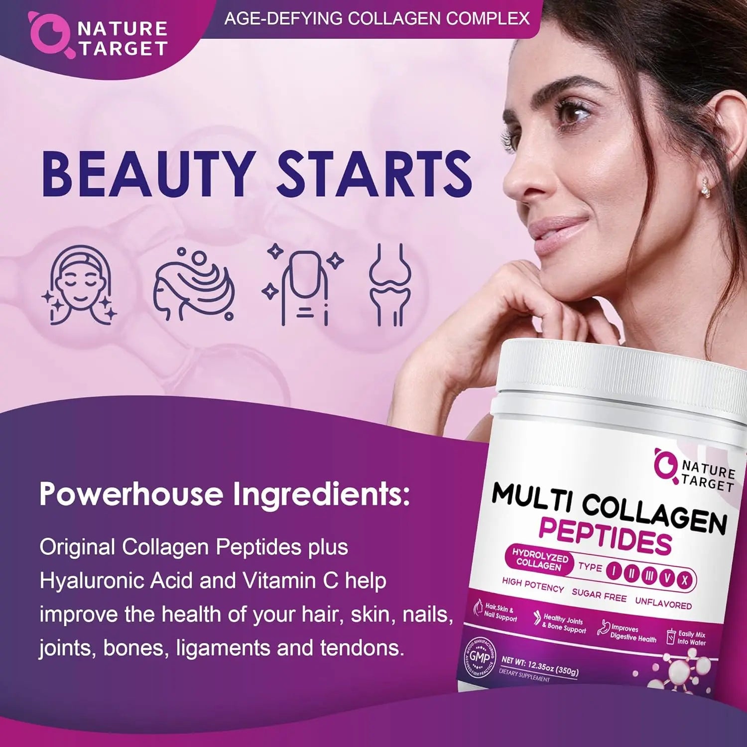 Nature Target Multi Collagen Peptides supplement by Allebuy with collagen peptides by vital proteins for skin and joint health