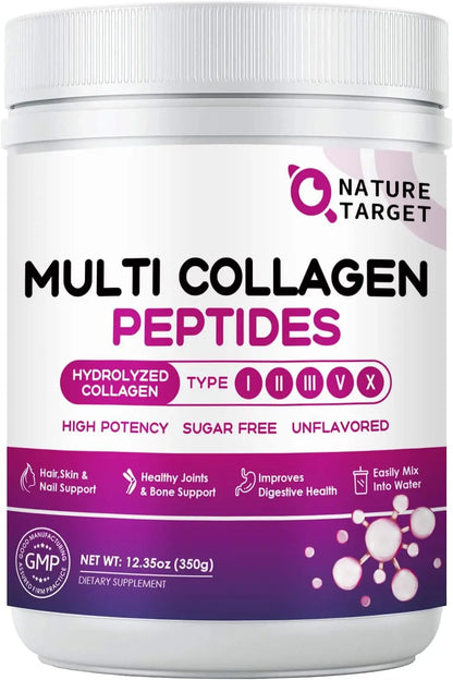 Nature Target Multi Collagen Peptides dietary supplement with hydrolyzed collagen for skin and joint support