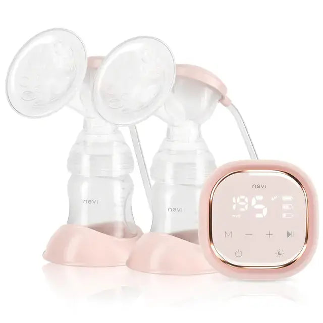Allebuy double breast electric pump with digital display and soft suction cups in pink and white