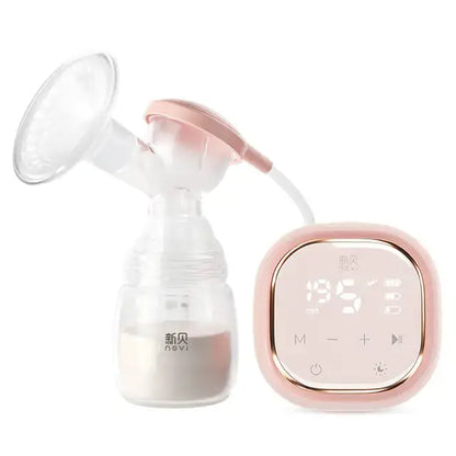 Allebuy double breast electric pump with digital display and milk collection bottle in white and pink