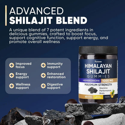Allebuy immune system support supplements Advanced Shilajit Blend gummies with 1000 mg Ashwagandha
