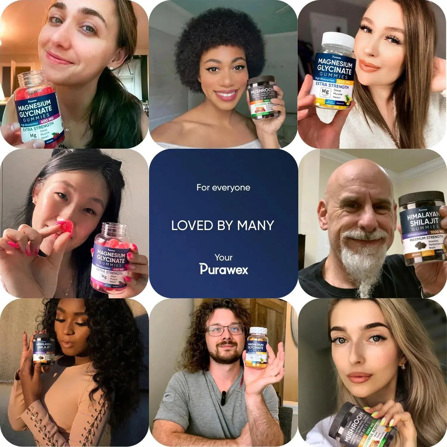 Allebuy immune system support supplements shown by diverse smiling people holding bottles of various supplements