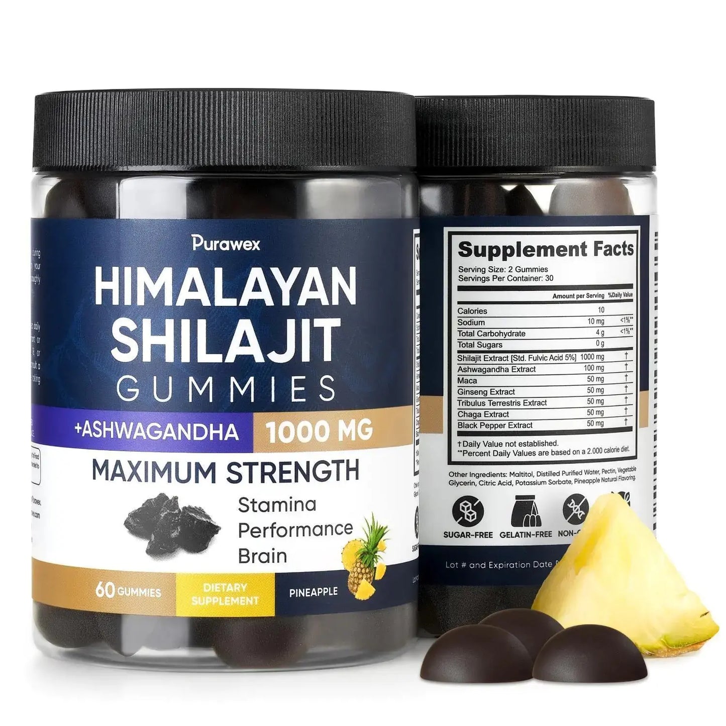 Allebuy Himalayan Shilajit Gummies with Ashwagandha 1000 mg immune system support supplements in pineapple flavors