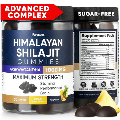 Allebuy Himalayan Shilajit Gummies with Ashwagandha 1000 mg immune system support supplements in pineapple flavor