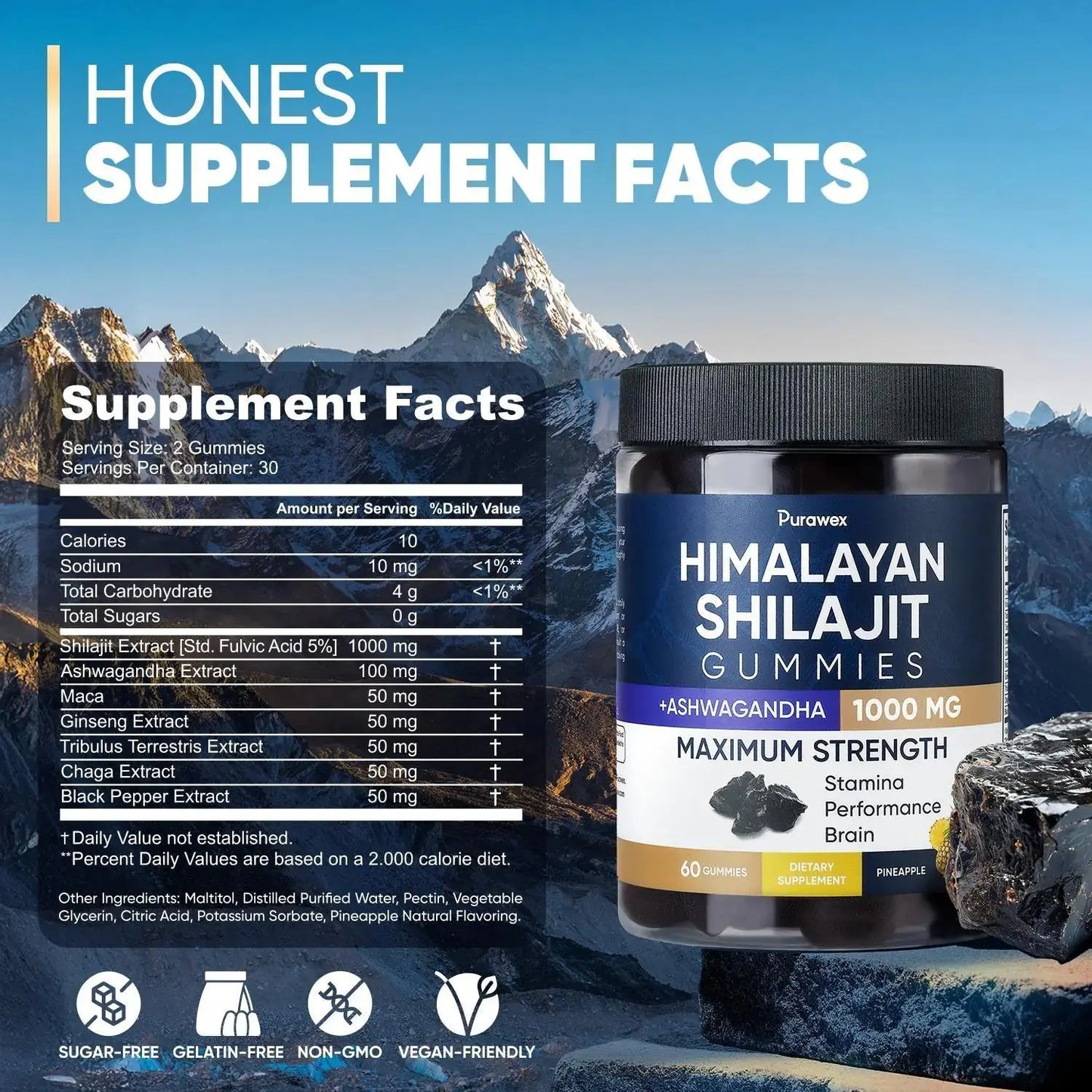 Allebuy immune system support supplements Himalayan Shilajit Gummies with Ashwagandha and 1000 mg potency for stamina and brain health