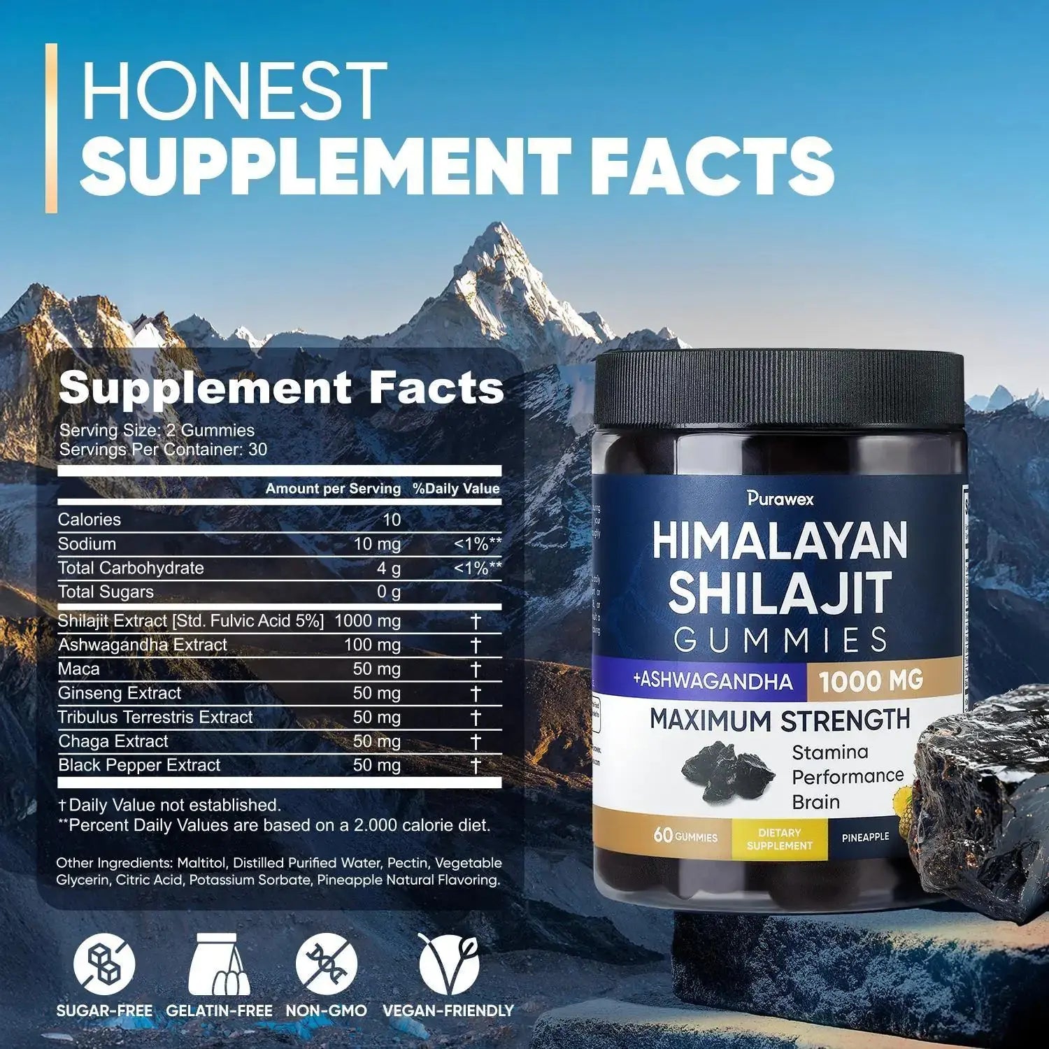 Allebuy immune system support supplements Himalayan Shilajit Gummies with Ashwagandha and 1000 mg potency for stamina and brain health