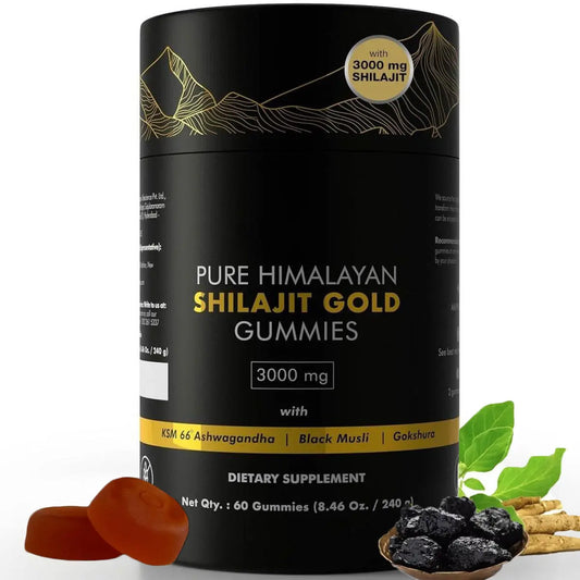 Allebuy Himalayan natural shilajit gummies dietary supplement bottle with gummies and natural ingredients