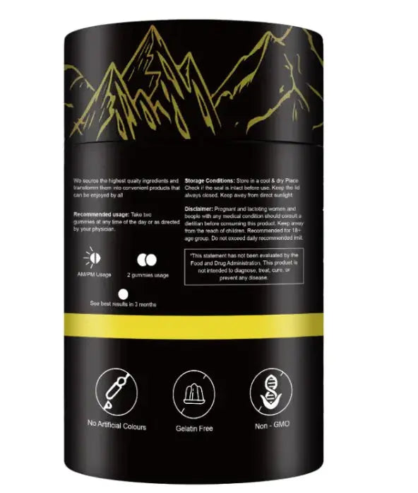 Allebuy supplement bottle highlighting shilajit benefits for man with natural ingredients and no artificial colors