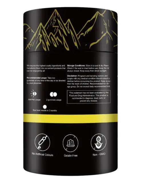 Allebuy supplement bottle highlighting shilajit benefits for man with natural ingredients and no artificial colors