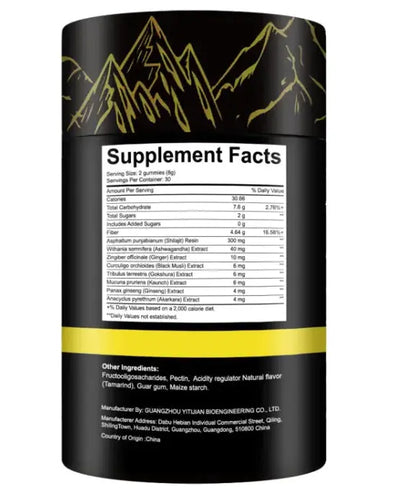 Allebuy supplement bottle showing supplement facts highlighting shilajit benefits for man and natural ingredients