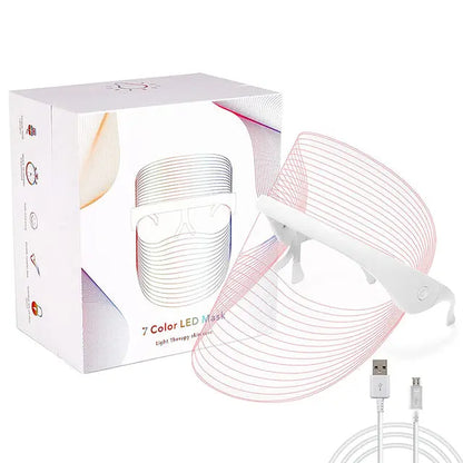 Allebuy 7 Color LED Mask for red-light therapy with USB charging cable and white adjustable frame