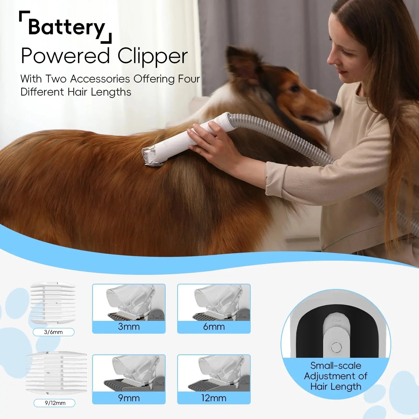 Battery powered dog clipper with four hair length settings for dog groomers near me pet grooming