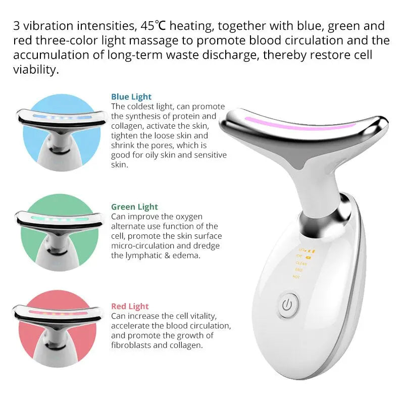 Allebuy anti-wrinkle skincare device with blue green and red light therapy and vibration heating