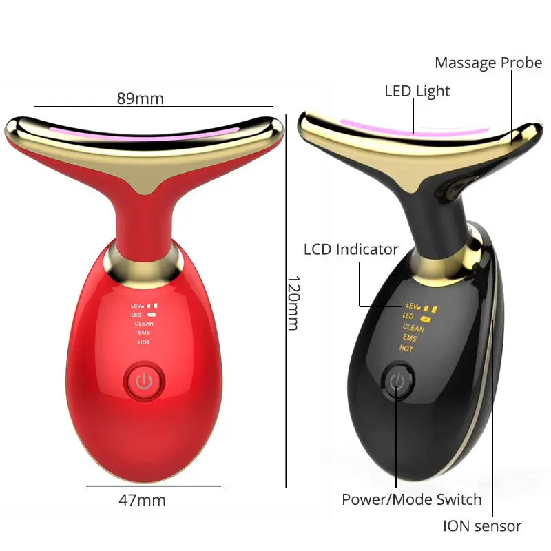Allebuy anti-wrinkle skincare device with massage probe LED light and LCD indicator in red and black