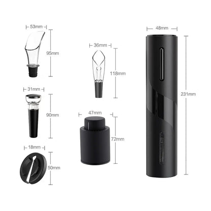 Allebuy electric wine cork opener set with black sleek design and wine accessories including foil cutter and aerators
