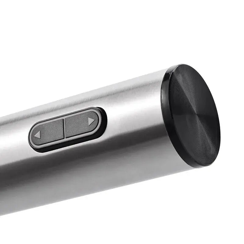 Allebuy electric wine bottle opener close up showing buttons demonstrating how to open wine with a bottle opener